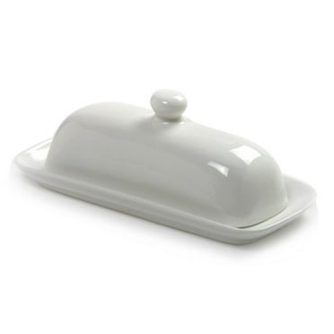 axentia Super White Porcelain Butter Dish with Lid Traditional Butter Pot,
